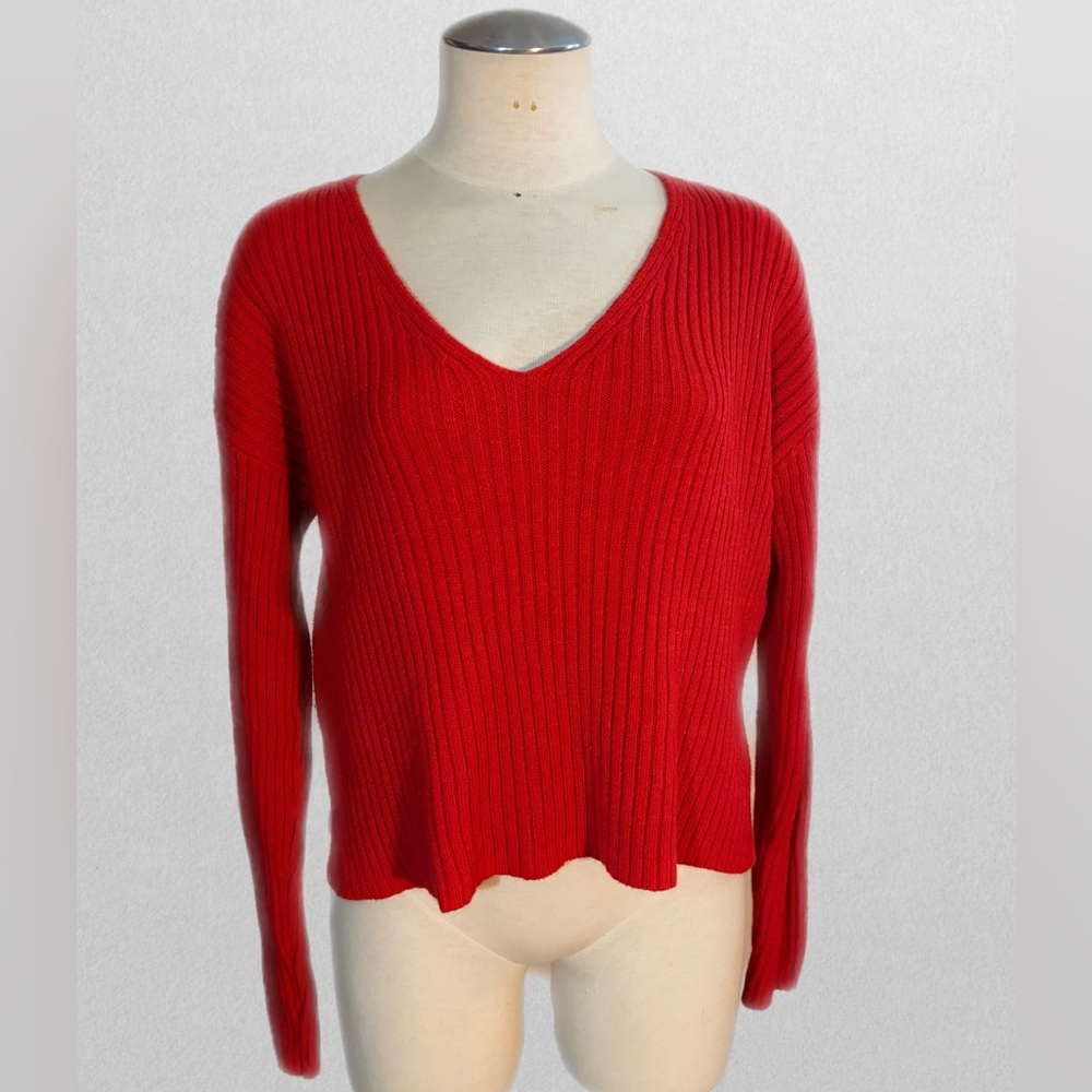 Red V-Neck Women's Sweater